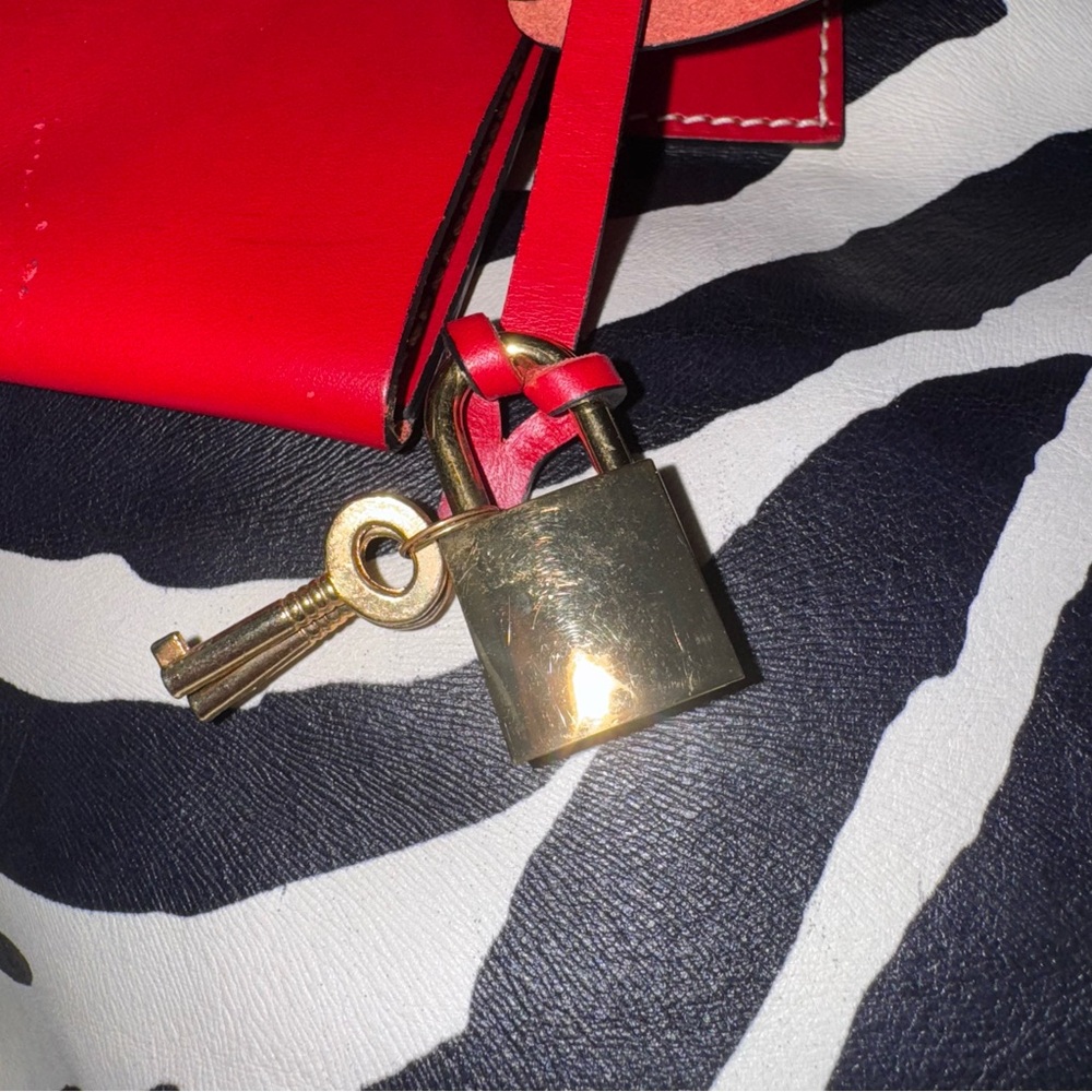Zebra Print Statement Lockable Red Leather Trim S… - image 11